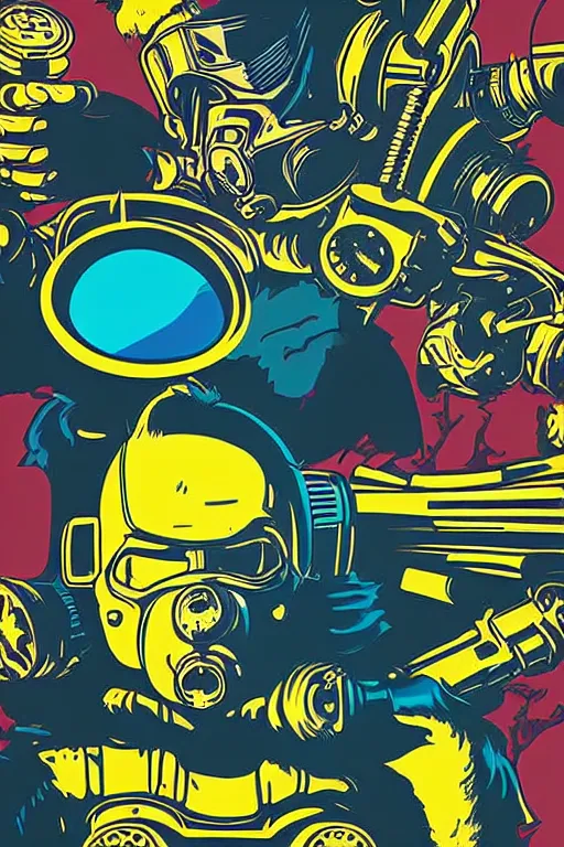 Image similar to fallout 7 6 retro futurist illustration art by butcher billy, sticker, colorful, illustration, highly detailed, simple, smooth and clean vector curves, no jagged lines, vector art, smooth andy warhol style