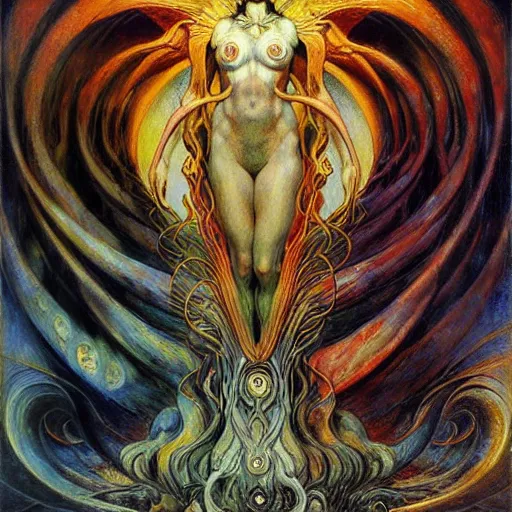 Prompt: Divine Chaos Engine by Karol Bak, Jean Delville, William Blake, and Vincent Van Gogh