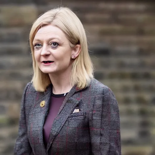 Image similar to a photo of a lizard - person, reptilian, scales, leather, slit pupils, hyperrealistic, ( ( ( ( ( ( liz truss ) ) ) ) ) )