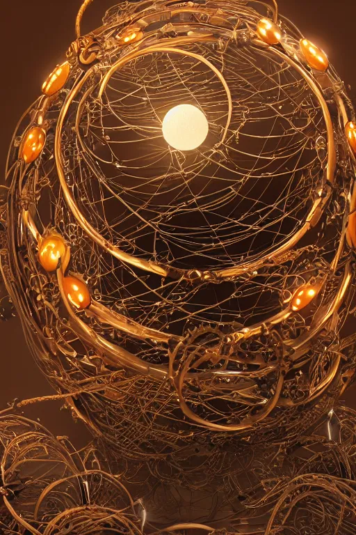 Image similar to an immaculate render of a metallic sphere made of old modular robot parts spawning cables and bird wings, floating in a temple surrounded by wild tentacles made from mandalas and incense smoke, powerful, cinematic, beautifully lit, by greg rutowski, by galan pang, 3 d, trending on artstation, octane render, 8 k