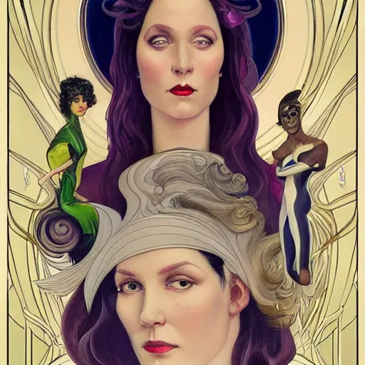 Image similar to an art nouveau, ( streamline moderne ), multi - ethnic and multi - racial portrait in the style of donato giancola and anna dittmann and charles dulac. very large, clear, expressive, and intelligent eyes. symmetrical, centered, ultrasharp focus, dramatic lighting, photorealistic digital matte painting, intricate ultra detailed background.