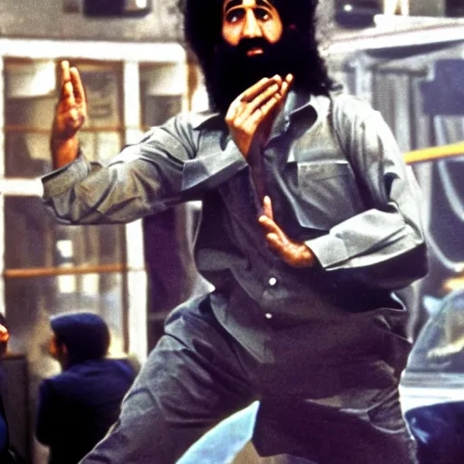 Image similar to A still of Osama Bin Laden in Saturday Night Fever