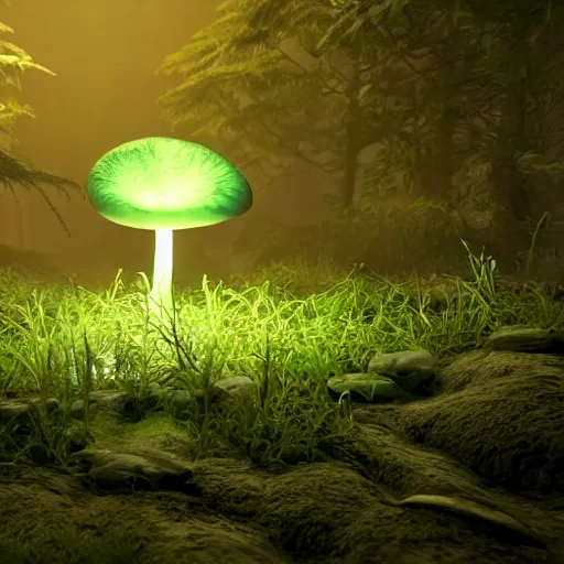 Prompt: a bioluminescent forest mushroom, unreal engine, octane render, 4 k