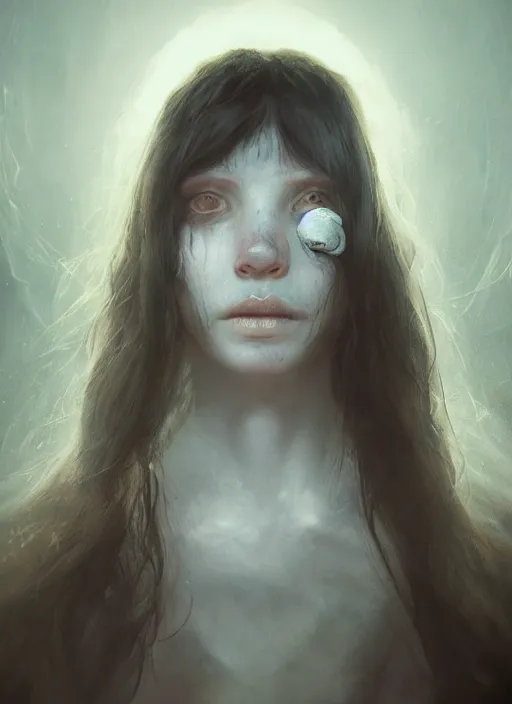 Prompt: portrait of sinister girl with thin evil lips, skeksis, unforgiving, bandaid on nose, expressive eyes, full body, translucent skin, greg rutkowski, charlie bowater, yuumei, stephen gammell, unreal 5, daz, hyperrealistic, octane render, rpg portrait, dynamic lighting, fantasy art, beautiful face