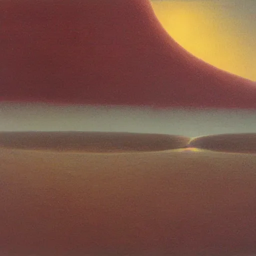 Image similar to A Landscape by Zdzisław Beksiński and Peter Elson