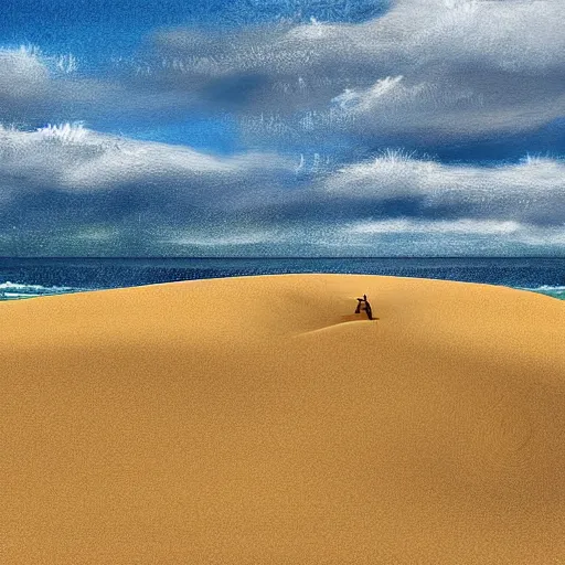 Prompt: sandboarding sandhills and seascape hokianga digital art