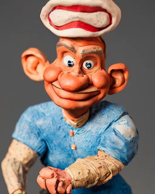 Prompt: an papier mache popeye by will kurtz, realistic, very detailed, complex, intricate, studio lighting, bokeh, sigma 5 0 mm f 1. 4