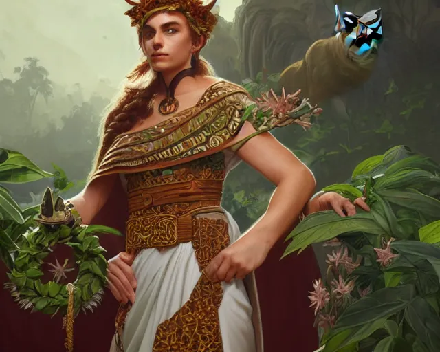 Image similar to a caracal wearing laurel wreath and a toga, photography of kurzgesagt, deep focus, d & d, intricate, elegant, highly detailed, digital painting, artstation, concept art, matte, sharp focus, illustration, hearthstone, art by artgerm and greg rutkowski and alphonse mucha