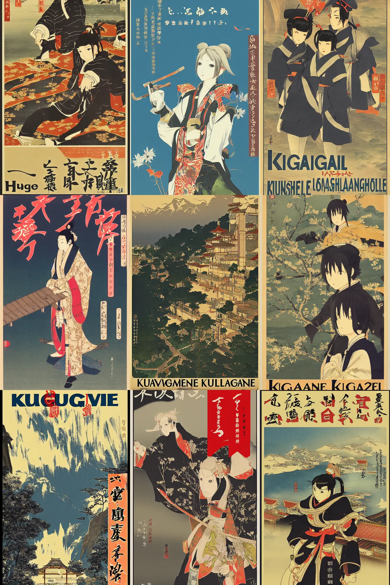 Prompt: Travel poster for Kugane, Hingashi