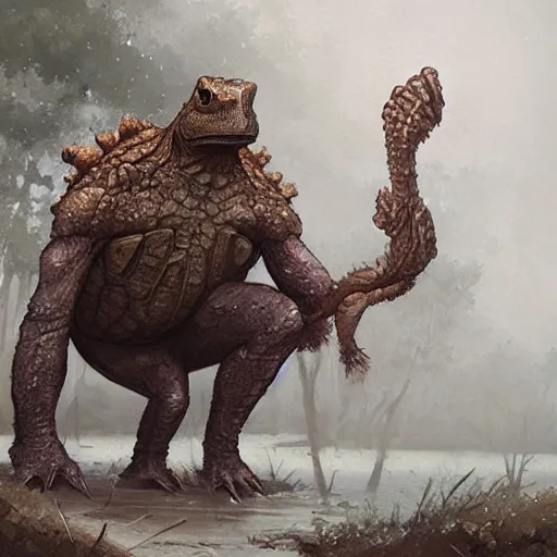 Image similar to anthropomorphic snapping turtle hero, greg rutkowski