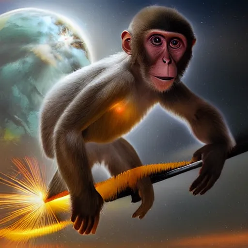 Prompt: monkey piloting a space craft, digital art, high quality, high resolution