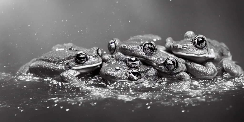 Prompt: a very intricately detailed underwater photo of a frogs cuddling. a lot of bubbles, diffracting the light. extreme detail, artstation hq, 8 k