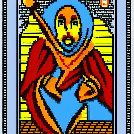 Image similar to the fool tarot card, pixel art