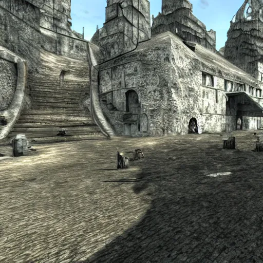 Prompt: berghain in the middle of whiterun, 3 dgc, wide shot, skyrim, oblivion, pc game, gameplay screenshot