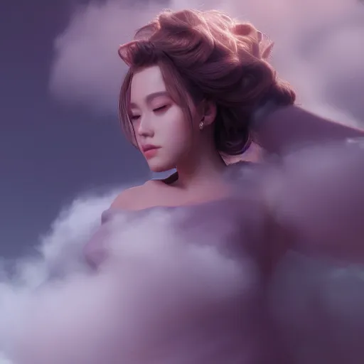 Image similar to beautiful girl in full gown blowing clouds, beautiful portrait, character concept style trending on artstation concept art detailed octane render cinematic photo - realistic 8 k high detailed