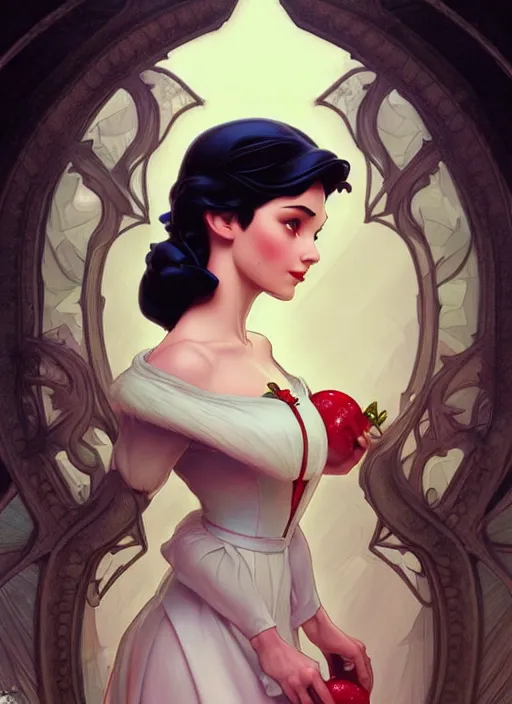 Prompt: portrait of disney snow white, intricate, elegant, highly detailed, my rendition, digital painting, loose pencil sketch, sketchy, artstation, concept art, smooth, sharp focus, illustration, art by artgerm and greg rutkowski and alphonse mucha and uang guangjian and gil elvgren and sachin teng, symmetry!!