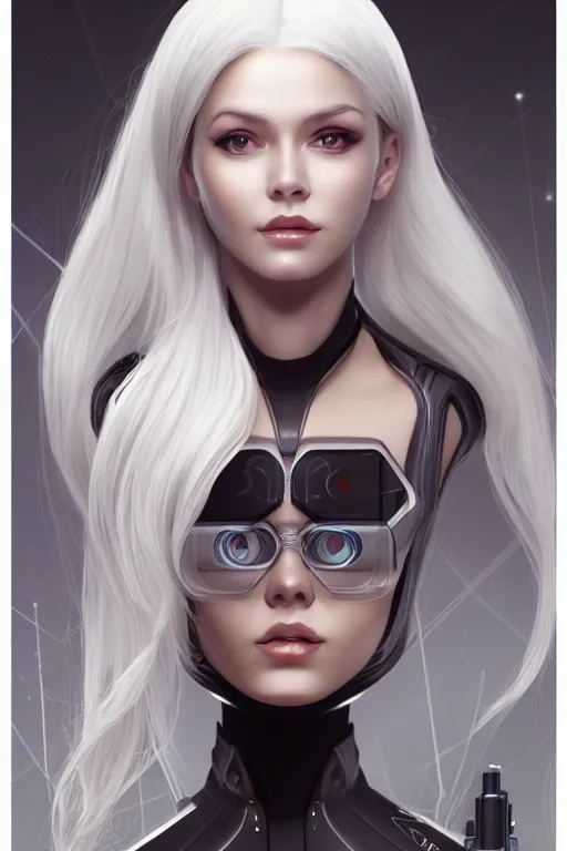 Image similar to a portrait of a scientist android girl with silver hair by artgerm and wlop