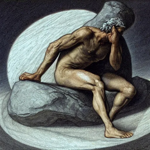 Image similar to Sisyphus taking a break, fantasy art