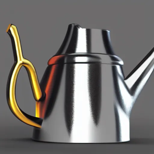 Prompt: a real life, low poly design, metallic teapot on a white background