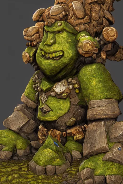 Image similar to zelda fantasy art giant golem troll wood rock greeble gemstone, global illumination ray tracing hdr fanart arstation by sung choi and eric pfeiffer and gabriel garza and casper konefal