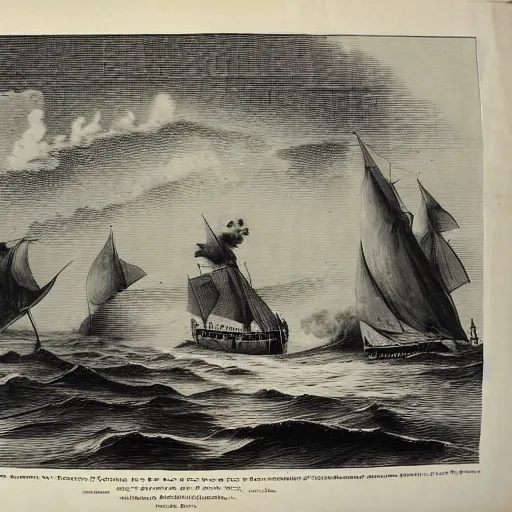 Prompt: a sea tragedy in black and white as printed in a newspaper from 1850