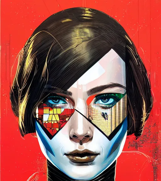 Image similar to portrait of a female android, by MARVEL comics and Sandra Chevrier