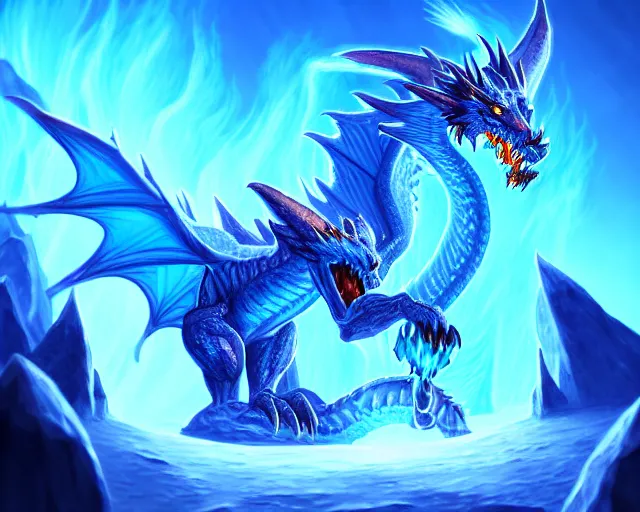 Detailed Illustration Of A Fire Ice Crystal Dragon In 