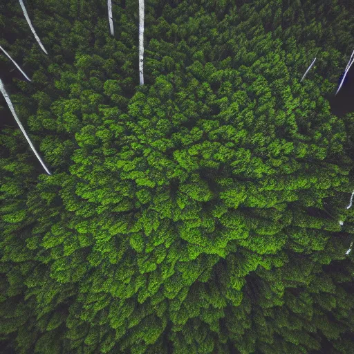 Prompt: Looking down at the forest floor, covered in fallen leaves, A green gold forest in Japan, dark, midnight, ghostly white trees