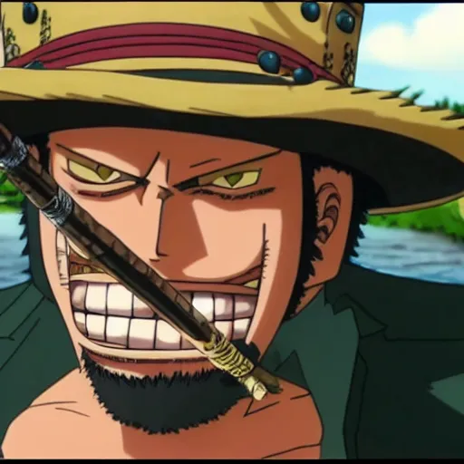 Image similar to Sir Crocodile from One Piece, Live Action, Photorealistic, movie still, cigar, epic quality, cinematic, sharp focus, 8k,