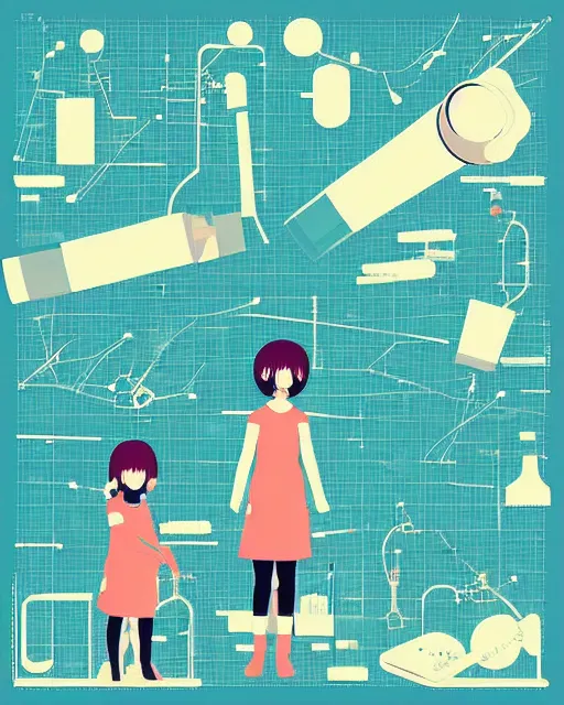 Image similar to a little girl in science lab experiment test tube microscope map. clean cel shaded vector art. minimalist illustration art by lois van baarle, artgerm, helen huang by makoto shinkai and ilya kuvshinov, rossdraws