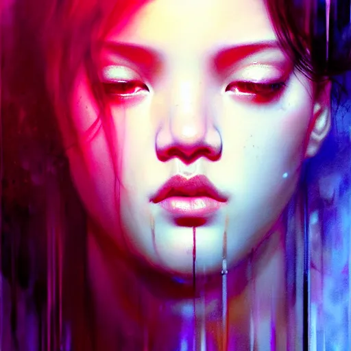 Prompt: rose of blackpink, hyperrealistic portrait, bladerunner street, by karol bak and agnes cecile, fantasy art, photo realistic, dynamic lighting, artstation, poster, volumetric lighting, very detailed face, intricate complexity, rule of thirds, 8 k, award winning