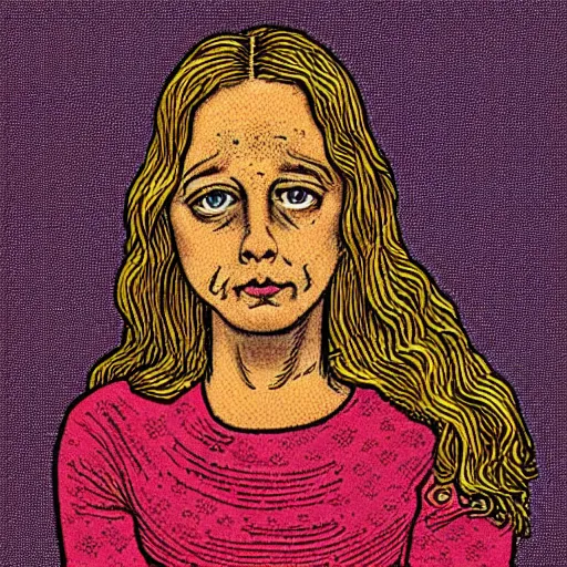 Prompt: -4 jesus as a woman, portrait by robert crumb