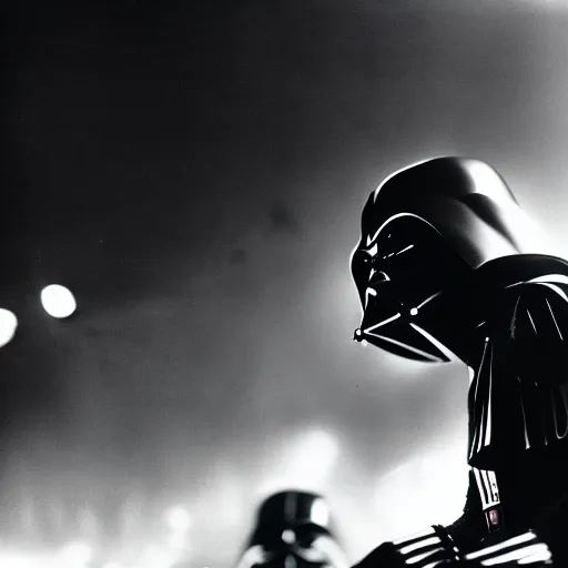 Image similar to 3 5 mm macro photograph of darth vader at an oasis concert