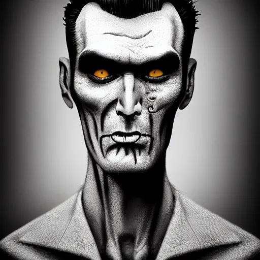 Prompt: head portrait of a slim zombie version of morrissey with a quiff hairstyle, 7 days to die zombie, fine art, award winning, intricate, elegant, sharp focus, cinematic lighting, rimlight, digital painting, 8 k concept art, art by z. w. gu, art by brom, art by michael hussar, 8 k