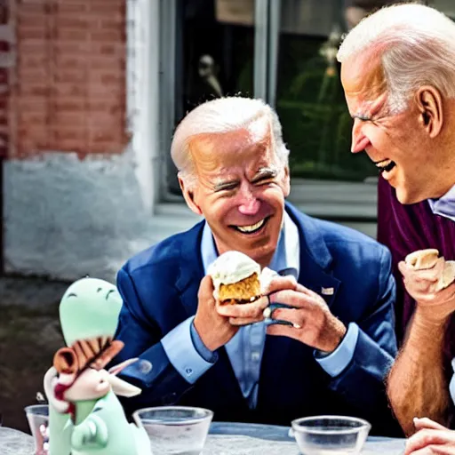 Image similar to Joe Biden eating ice cream with Moomins