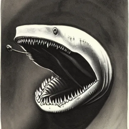 Image similar to giger illustration of a shark, Alien mouth