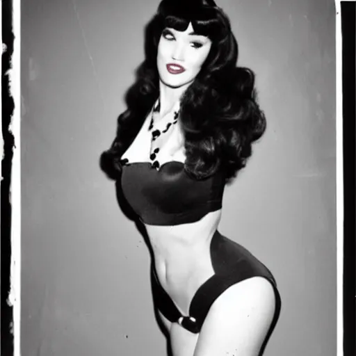 Prompt: a vintage photo of Jessica alba as bettie page, photo reels shot by Irving and Paula Klaw