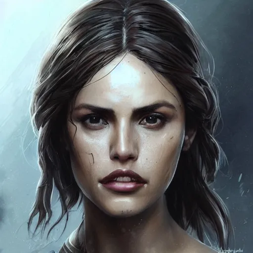 Prompt: portrait of a woman by greg rutkowski, eiza gonzalez as a weyland - yutani mercenary, from aliens franchise, she is about 3 0 years old, military composure, wearing white and black colored tactical gear, highly detailed portrait, digital painting, artstation, concept art, smooth, sharp foccus ilustration, artstation hq