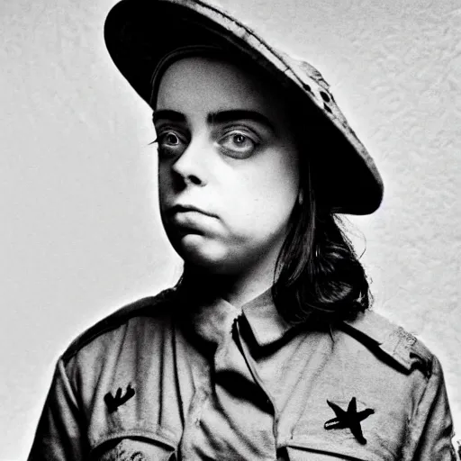 Prompt: crazy billie eilish in a world war 2 photo