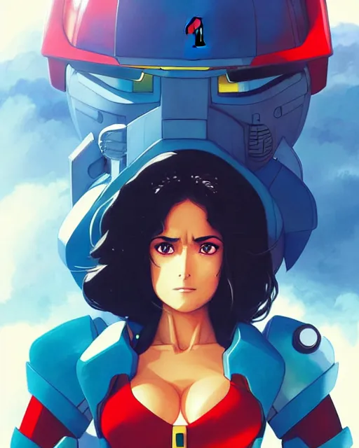 Image similar to salma hayek as a gundam, portrait shinkai makoto studio ghibli studio key hideaki anno sakimichan stanley artgerm lau rossdraws james jean marc simonetti elegant highly detailed digital painting artstation pixiv