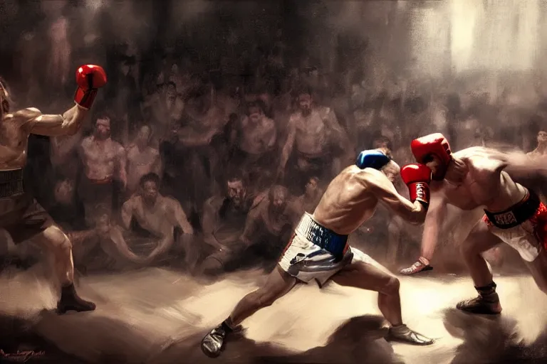 Image similar to jesus christ boxing with vladimir putin, fist fight, detailed faces, putin face, in battle by anders zorn, wonderful masterpiece by greg rutkowski, beautiful cinematic light, by greg manchess, jessica rossier