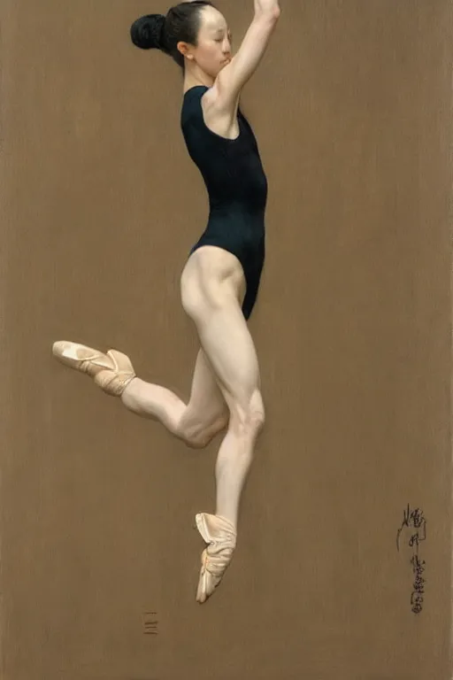 Prompt: portrait of athletic taiwanese prima ballerina, by donato giancola and berthold woltze.