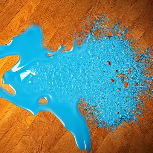 Prompt: Blue acid spilled on floor