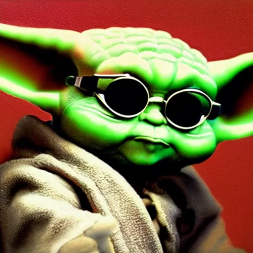 baby yoda wearing sunglasses, dark, highly detailed, 4, Stable Diffusion