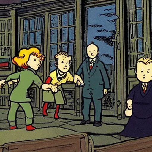 Image similar to a still of harry potter in the comic tintin, herge, belgian comics