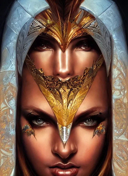 Image similar to a highly detailed symmetrical painting of a female amazon warrior with piercing beautiful eyes in dark tomb setting, dynamic lighting, ambient lighting, deviantart, art by artgerm and karol bak and mark brooks