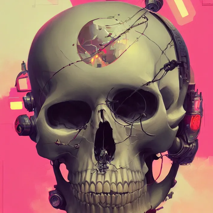 Image similar to a beautiful painting of a cyberpunk skull by sergey kolesov and james jean and pascal blanche and reza afshar. in style of colorful comic noir illustration, symmetry, sci fi, hyper detailed. octane render. trending on artstation