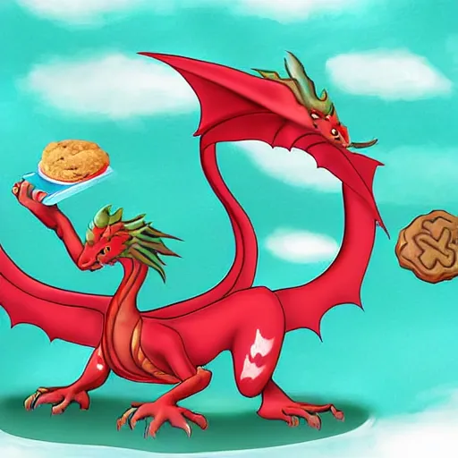 Prompt: dragon eating cookies, digital art, wings, cute