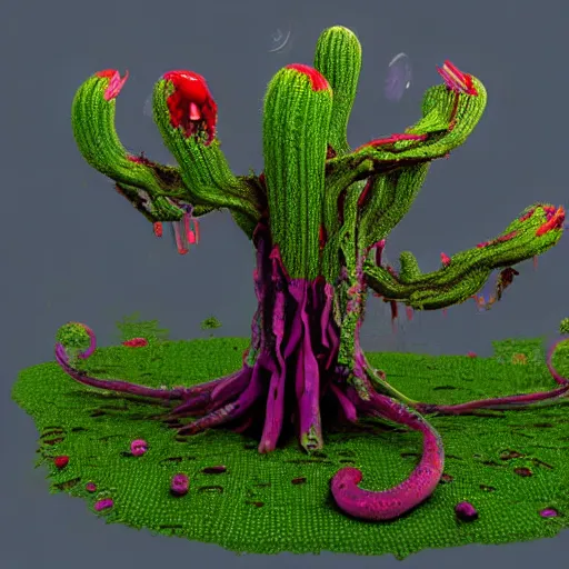 Prompt: voidless of the festival!, The Graveyard, blood moon tentacles!!, outsider art!!!, The ego separates by Wojciech Siudmak!!!!, a single potted cactus in a laboratory!!!!!, large group of crabs and worms, crawling along a bed of moss, low poly, creeper world, handcrafted, artstation, hyperrealistic, hard light, best practices, creeptastic, photorealism, macro perspective, cuddly