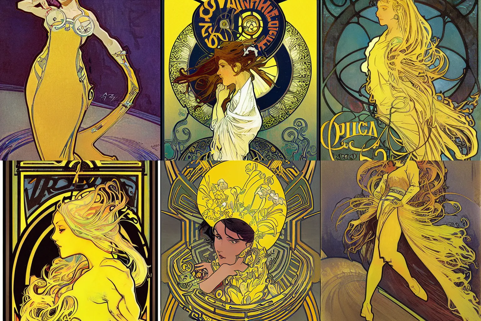 Prompt: a yellow race car by alphonse mucha and tony sandoval